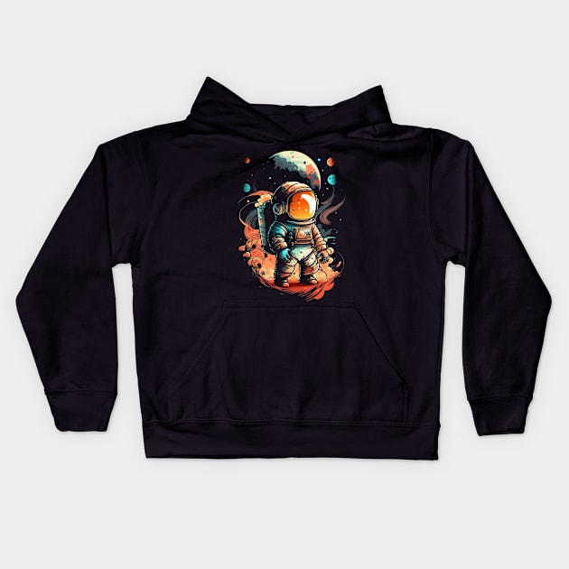 Astronaut in Fire Kids Hoodie by vamarik